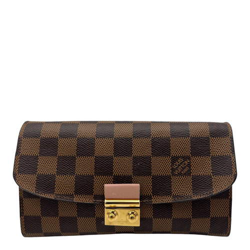Louis Vuitton Croisette Wallet On Chain Damier Ebene in Coated Canvas, Gold hardware_1