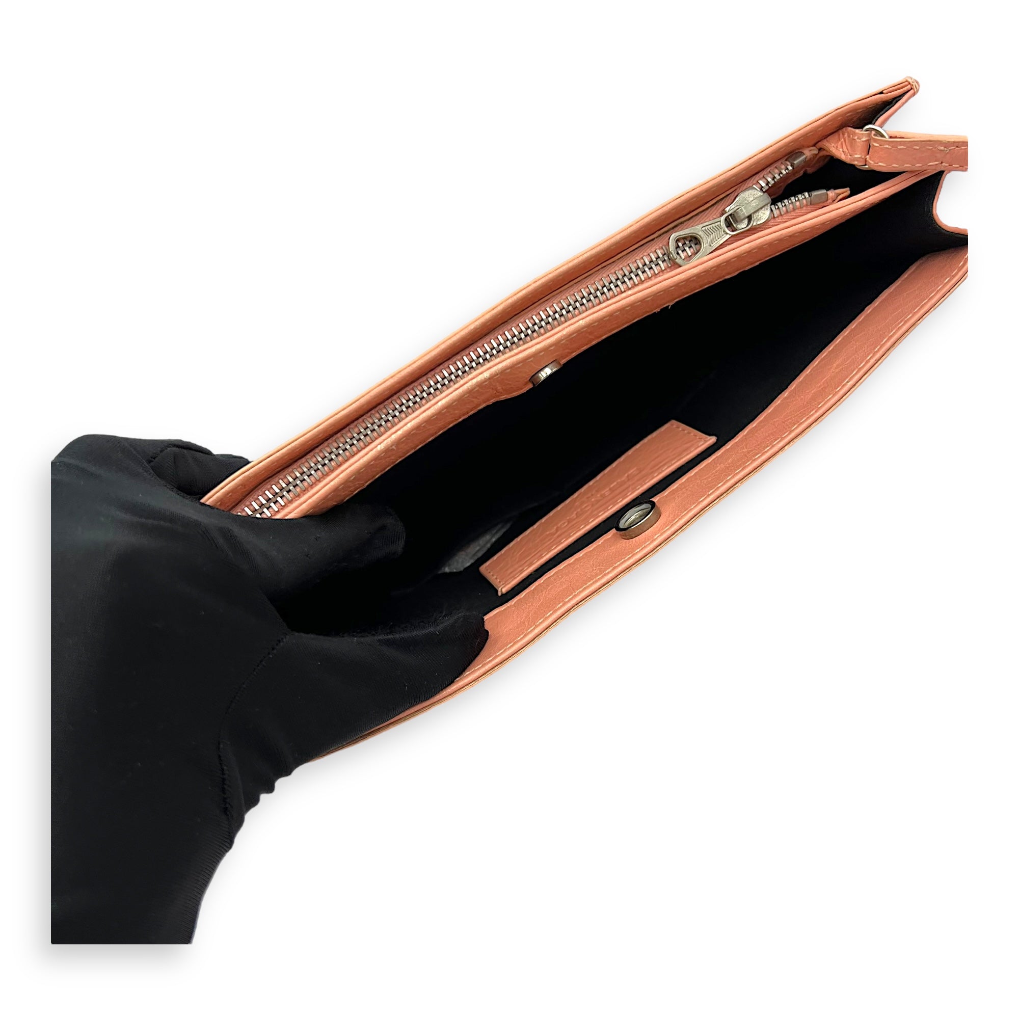 Balenciaga Logo Crossbody Bag Pink in Distressed Leather, Silver hardware_9