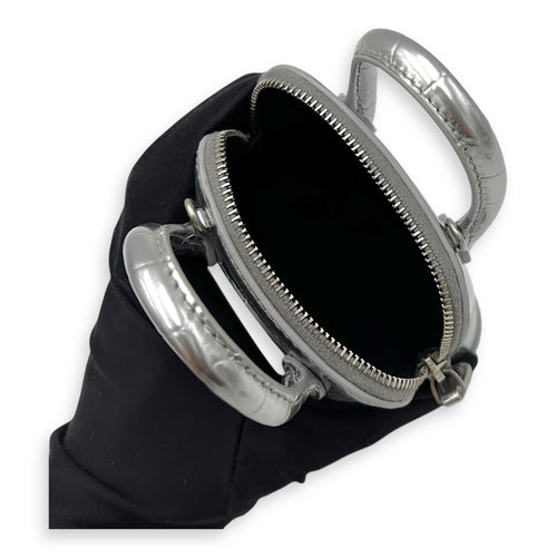 Balenciaga Ville Micro Silver Top Handle Bag in Crocodile Embossed Calfskin, Silver hardware_9