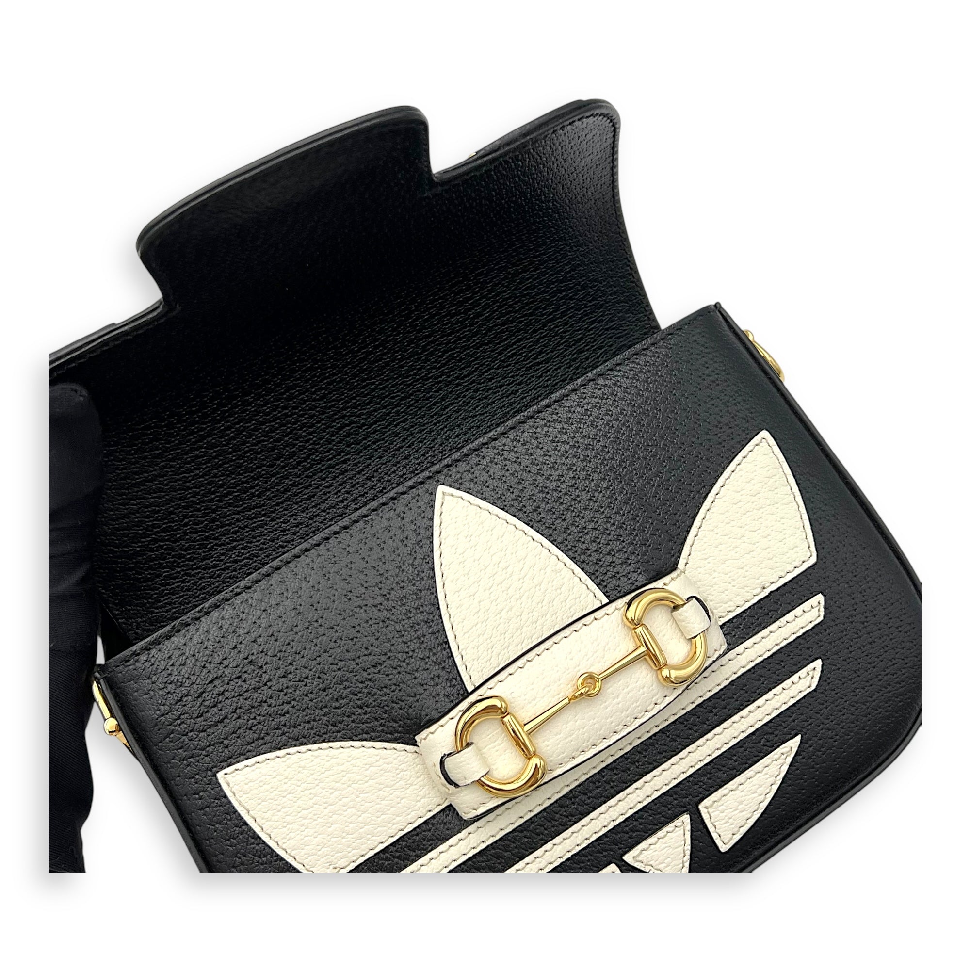Gucci x Adidas Horsebit 1955 Shoulder Bag Black in Calfskin, Gold hardware_9