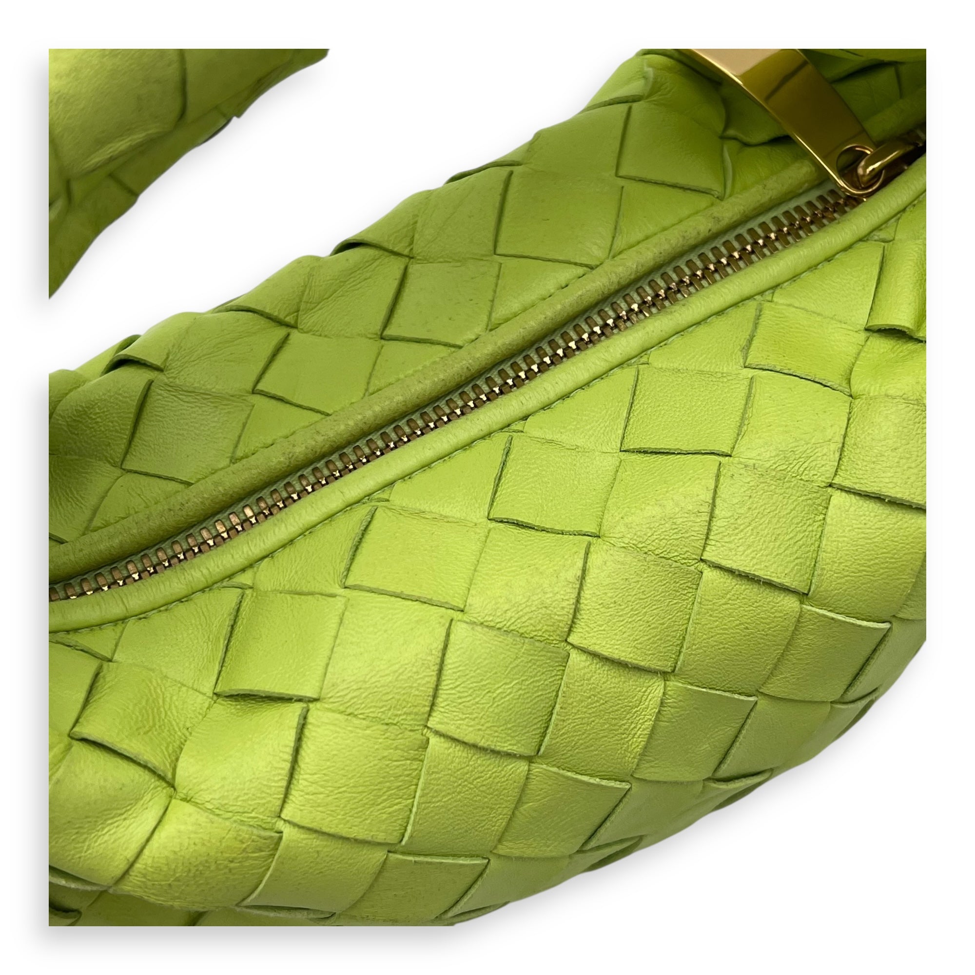 Bottega Veneta Jodie Mini Green Top Handle Bag in Lambskin, Gold hardware_9