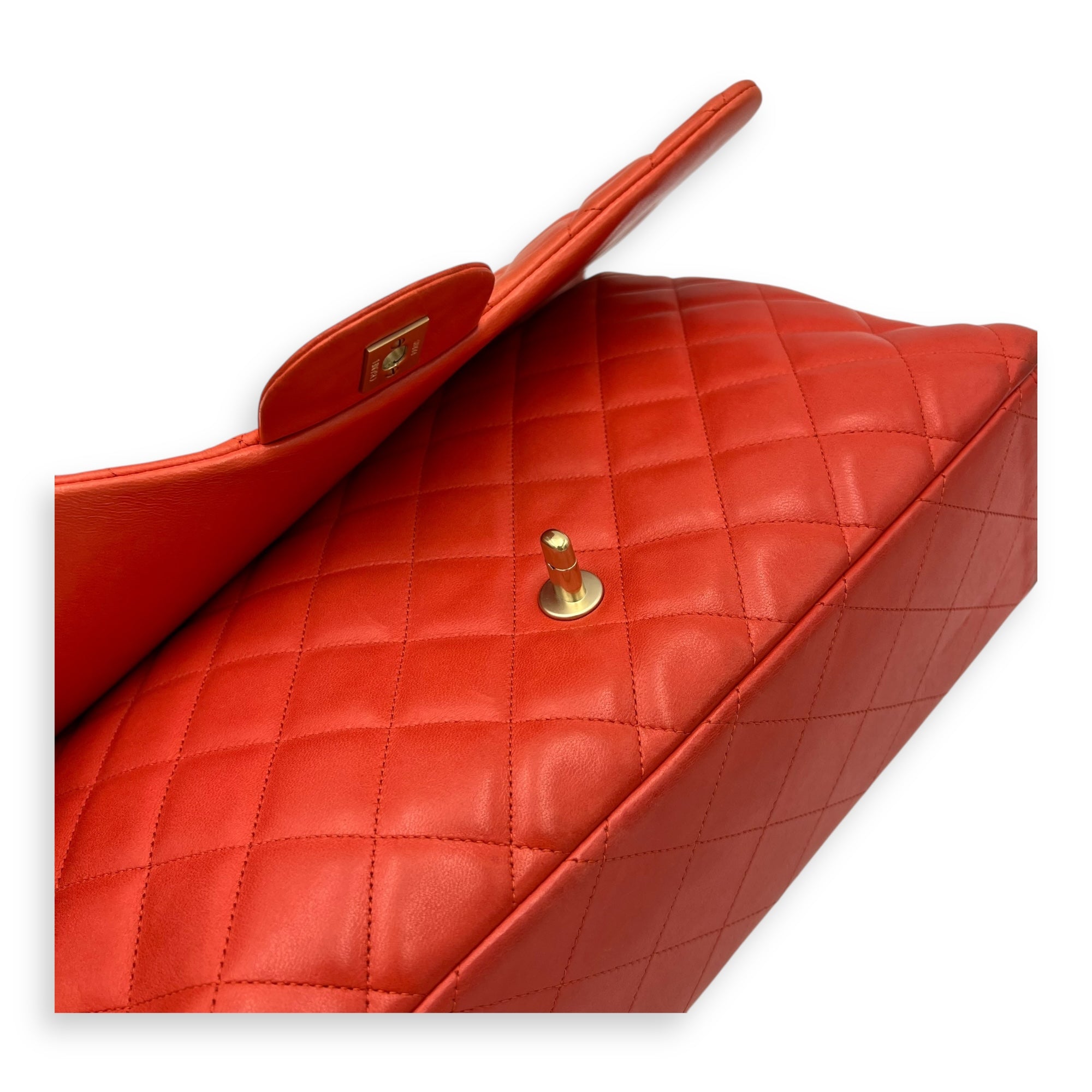 Chanel Classic Orange Shoulder Bag in Lambskin, Brushed Gold hardware_9