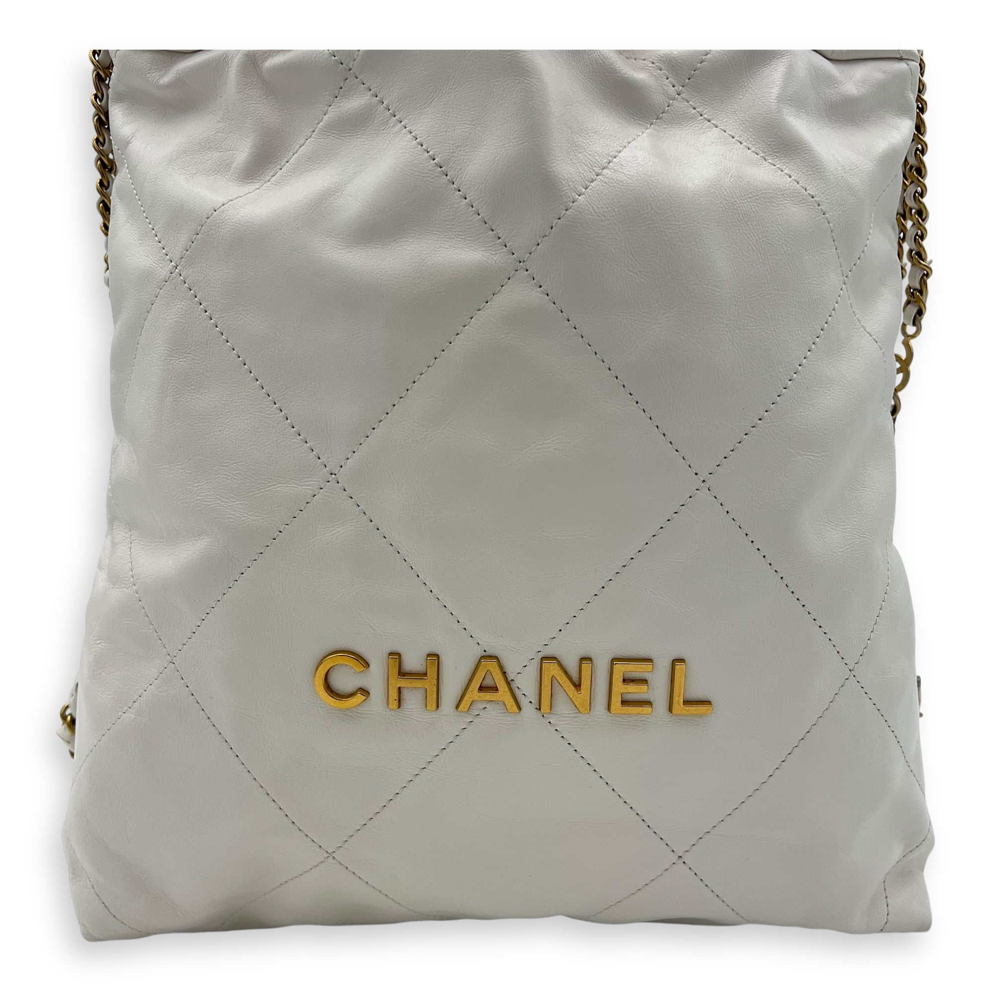 Chanel C22 Backpack White in Calfskin, Gold hardware_8