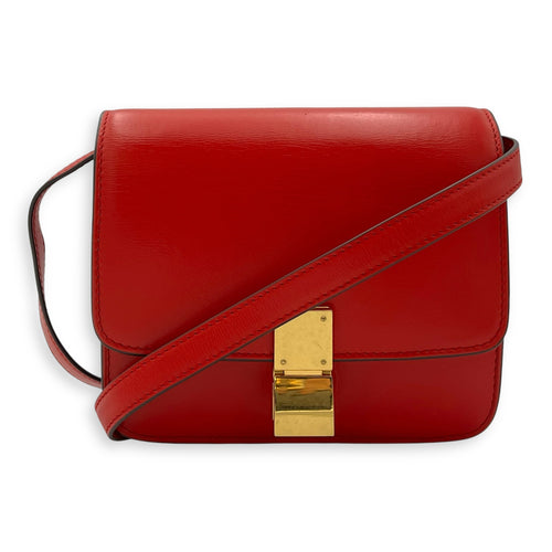 Celine Box Small Red Crossbody Bag in Calfskin, Gold hardware_9