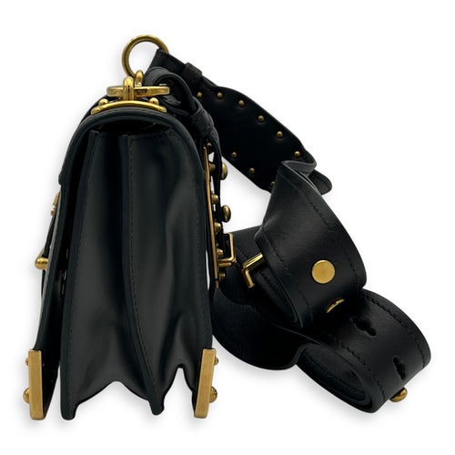 Prada Cahier Crossbody Bag Grey in Calfskin, Gold hardware_4