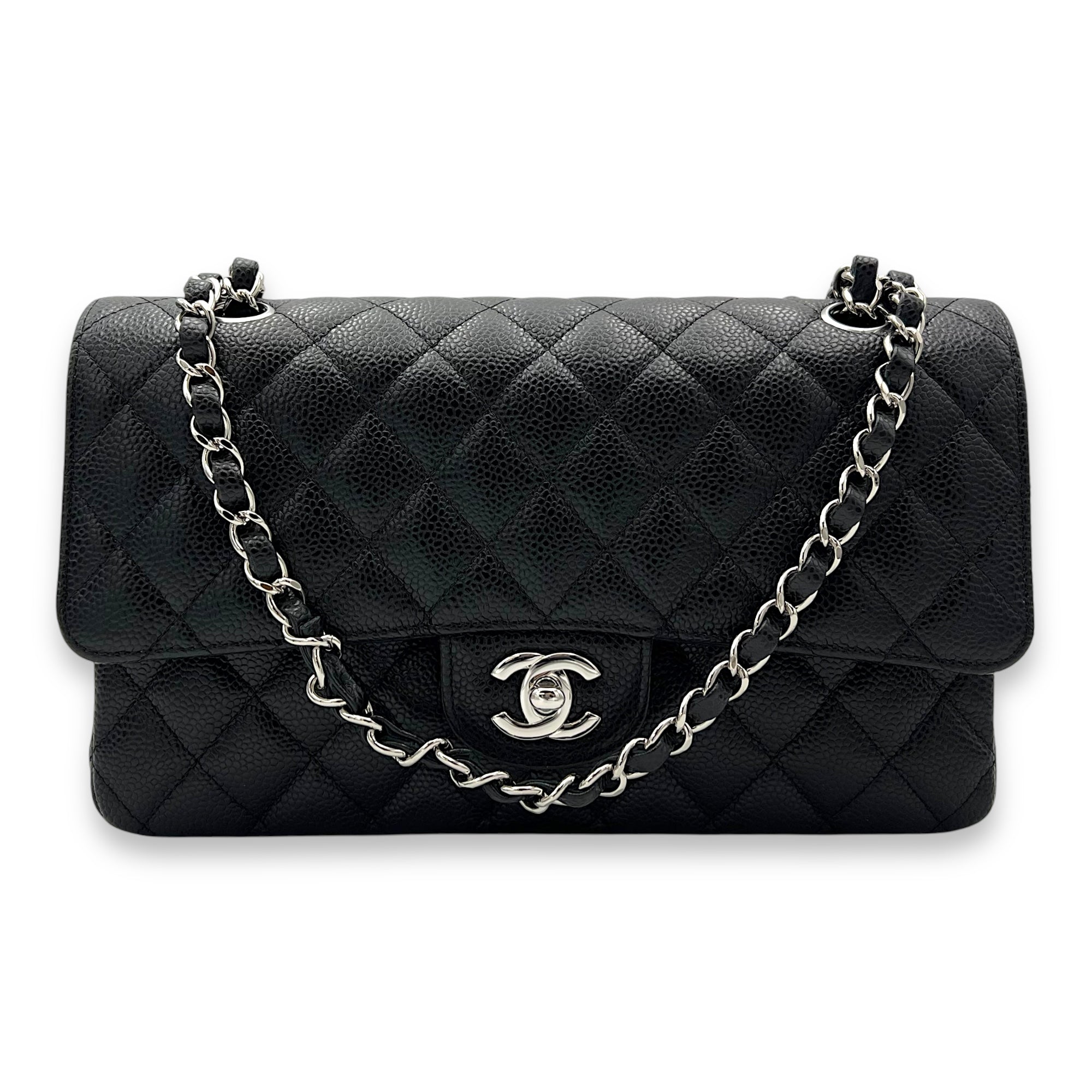 Chanel Classic Shoulder Bag Black in Caviar Leather, Silver hardware_10