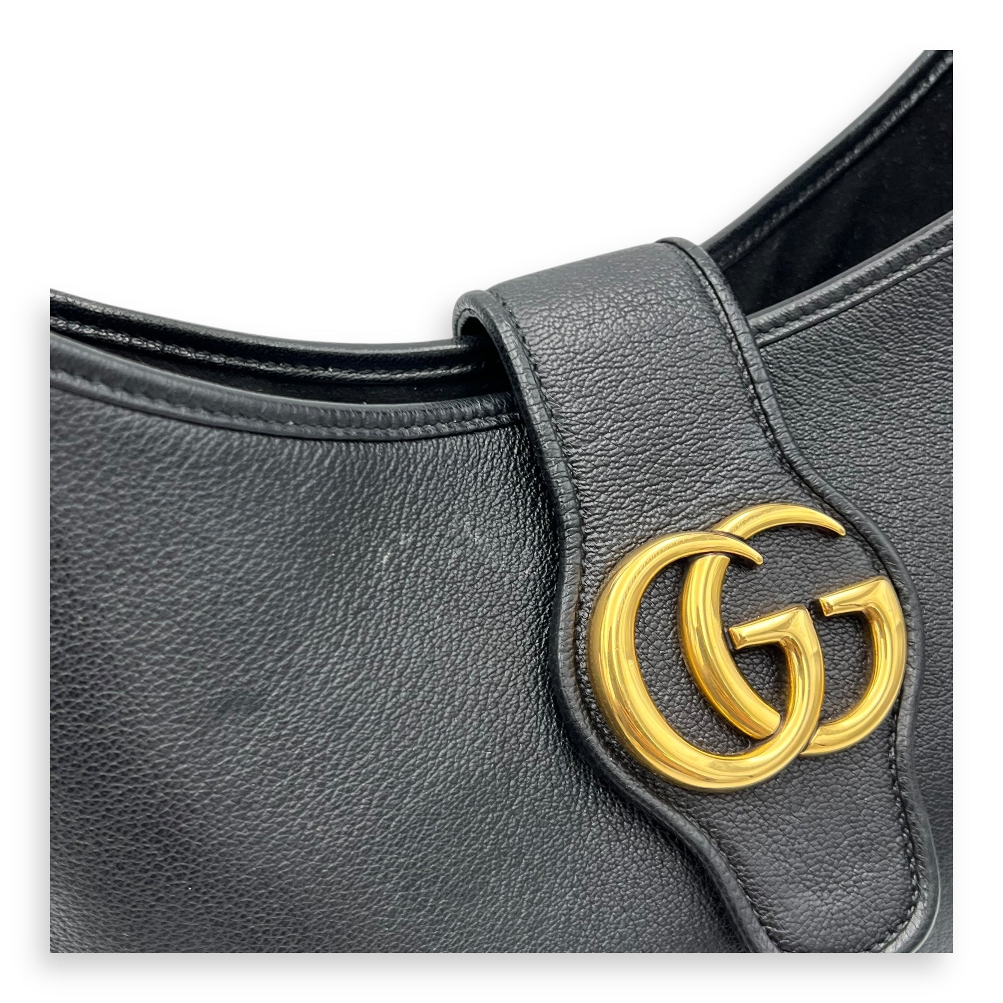 Gucci Aphrodite Shoulder Bag Medium Black in Calfskin, Gold hardware_10