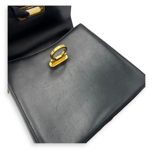 Salvatore Ferragamo Gancini Top Handle Bag Black in Calfskin, Gold hardware_10