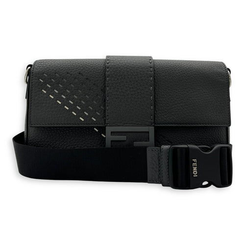 Fendi Baguette Crossbody Bag Grey in Calfskin, Silver hardware_10