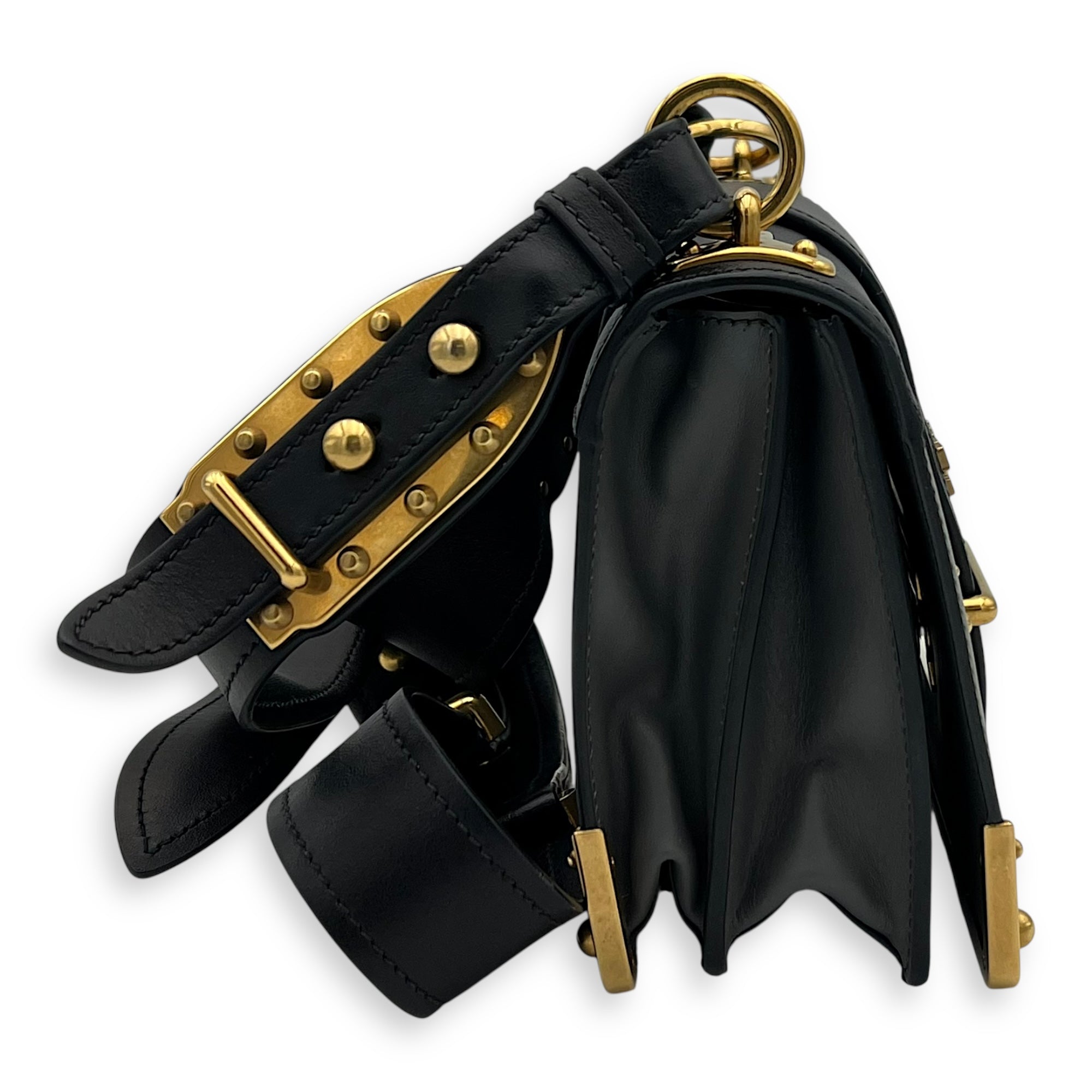 Prada Cahier Crossbody Bag Grey in Calfskin, Gold hardware_3