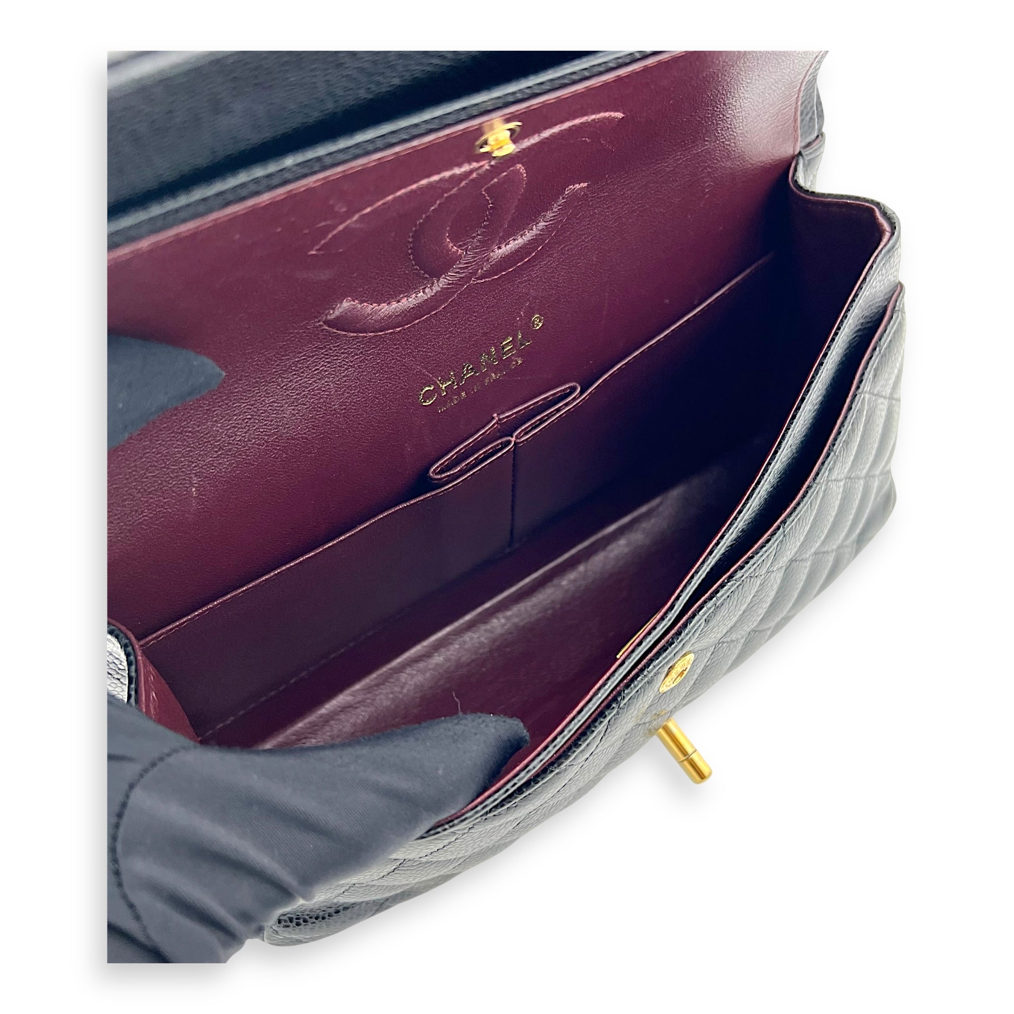 Chanel Classic Flap Medium Black Shoulder Bag in Caviar Leather, Gold hardware_10