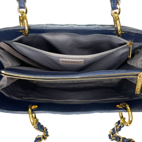 GST Medium Blue Tote Bag in Caviar Leather, Gold hardware
