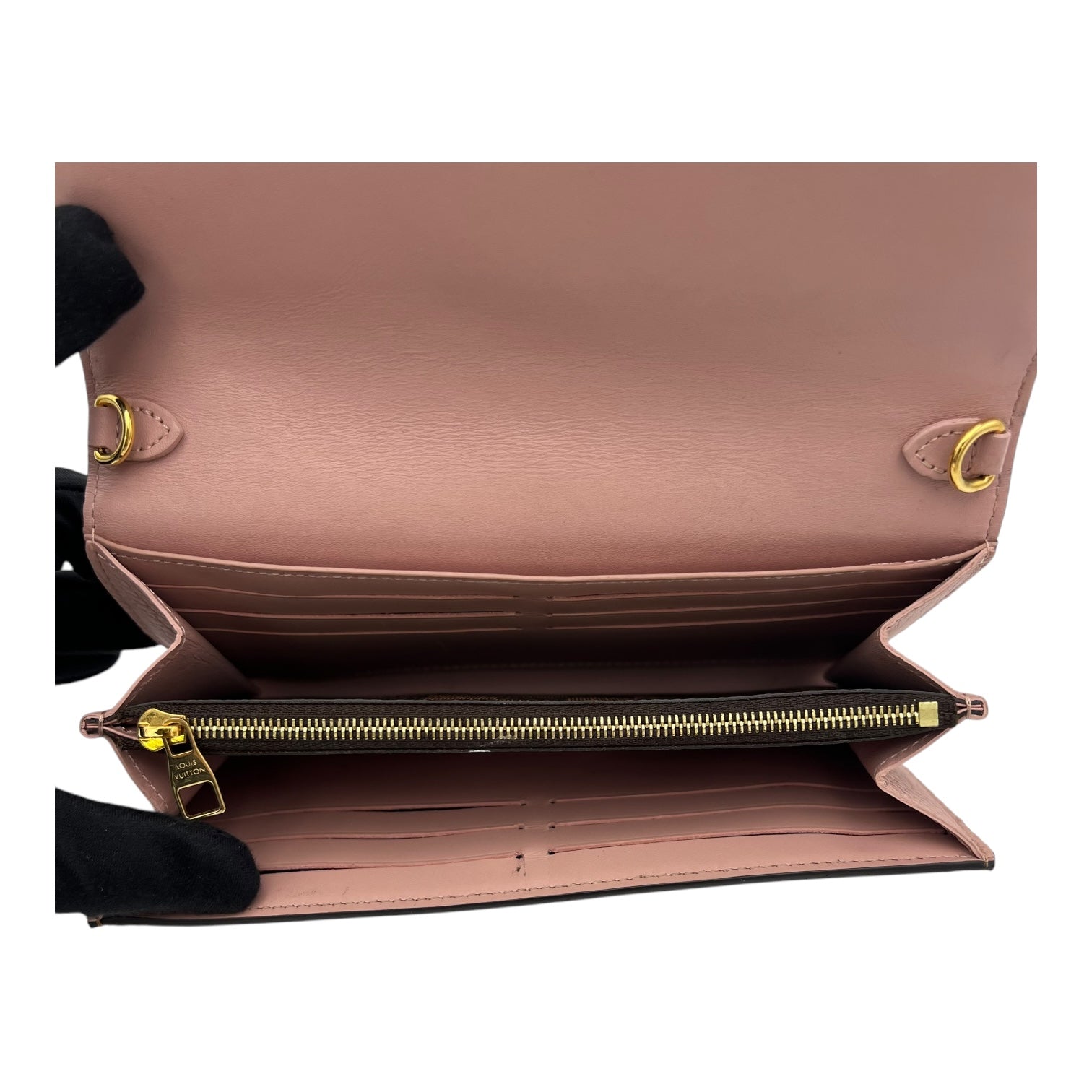 Louis Vuitton Croisette Wallet On Chain Damier Ebene in Coated Canvas, Gold hardware_6