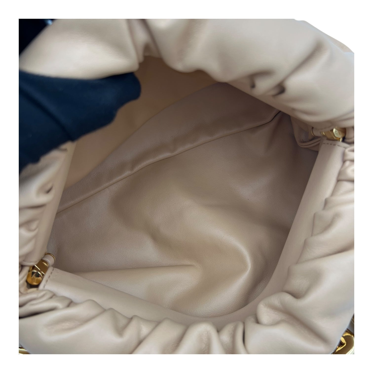 Bottega Veneta Chain Pouch Shoulder Bag Beige in Lambskin, Gold hardware_6