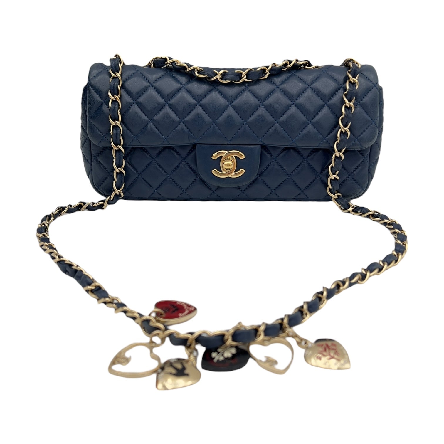 Chanel Valentine Charm Blue Shoulder Bag in Lambskin, Gold hardware_9