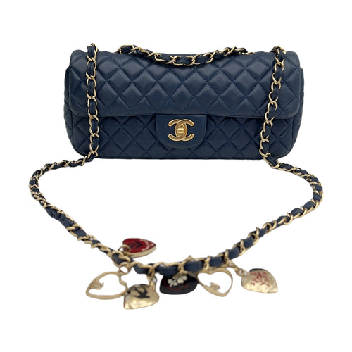 Chanel Valentine Charm Blue Shoulder Bag in Lambskin, Gold hardware_9