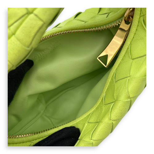 Bottega Veneta Jodie Mini Green Top Handle Bag in Lambskin, Gold hardware_11