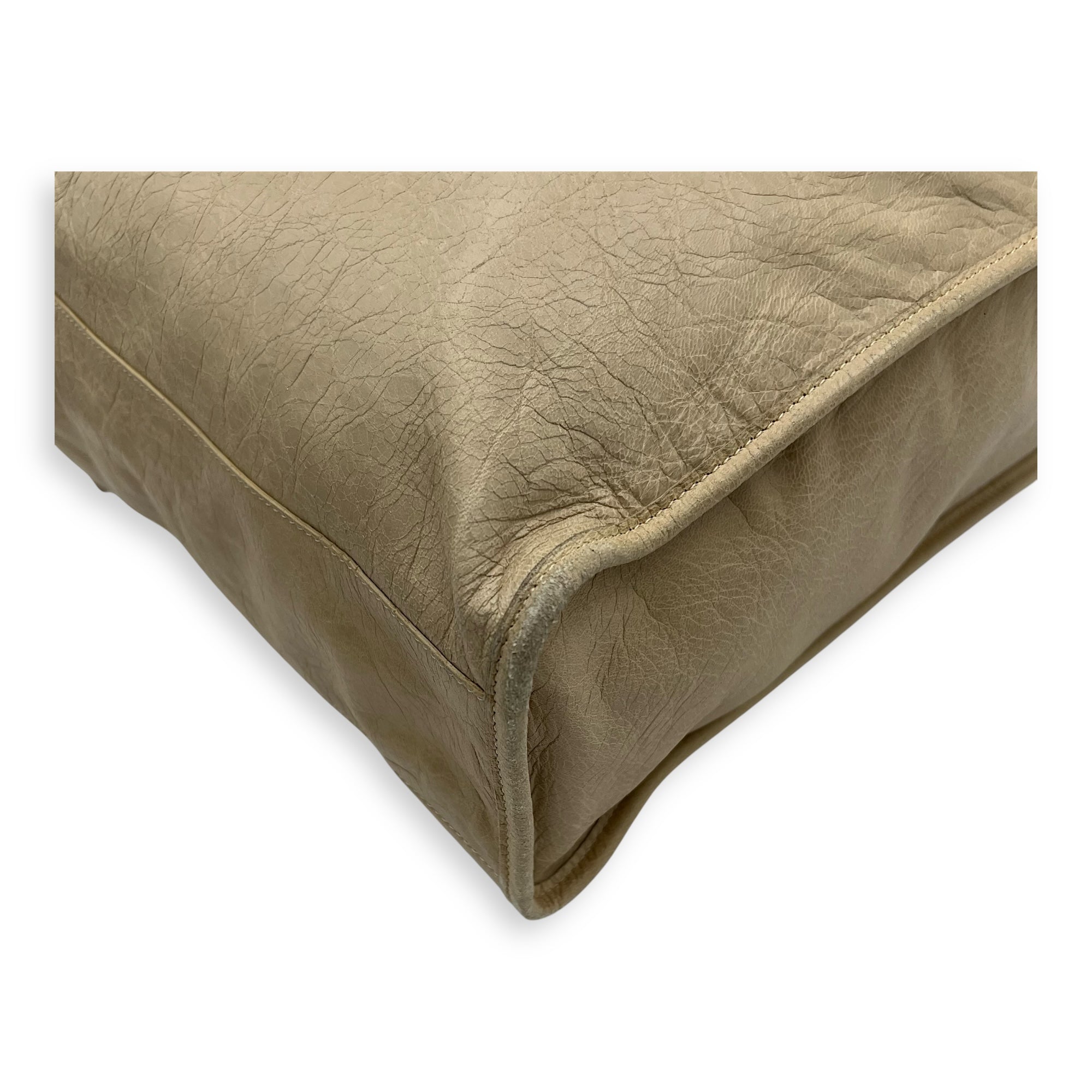 Balenciaga City Shopper Beige Tote Bag in Distressed Leather, Gunmetal hardware_11