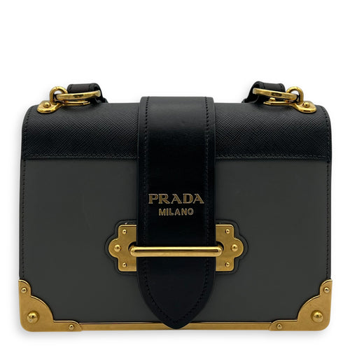Prada Cahier Crossbody Bag Grey in Calfskin, Gold hardware_1