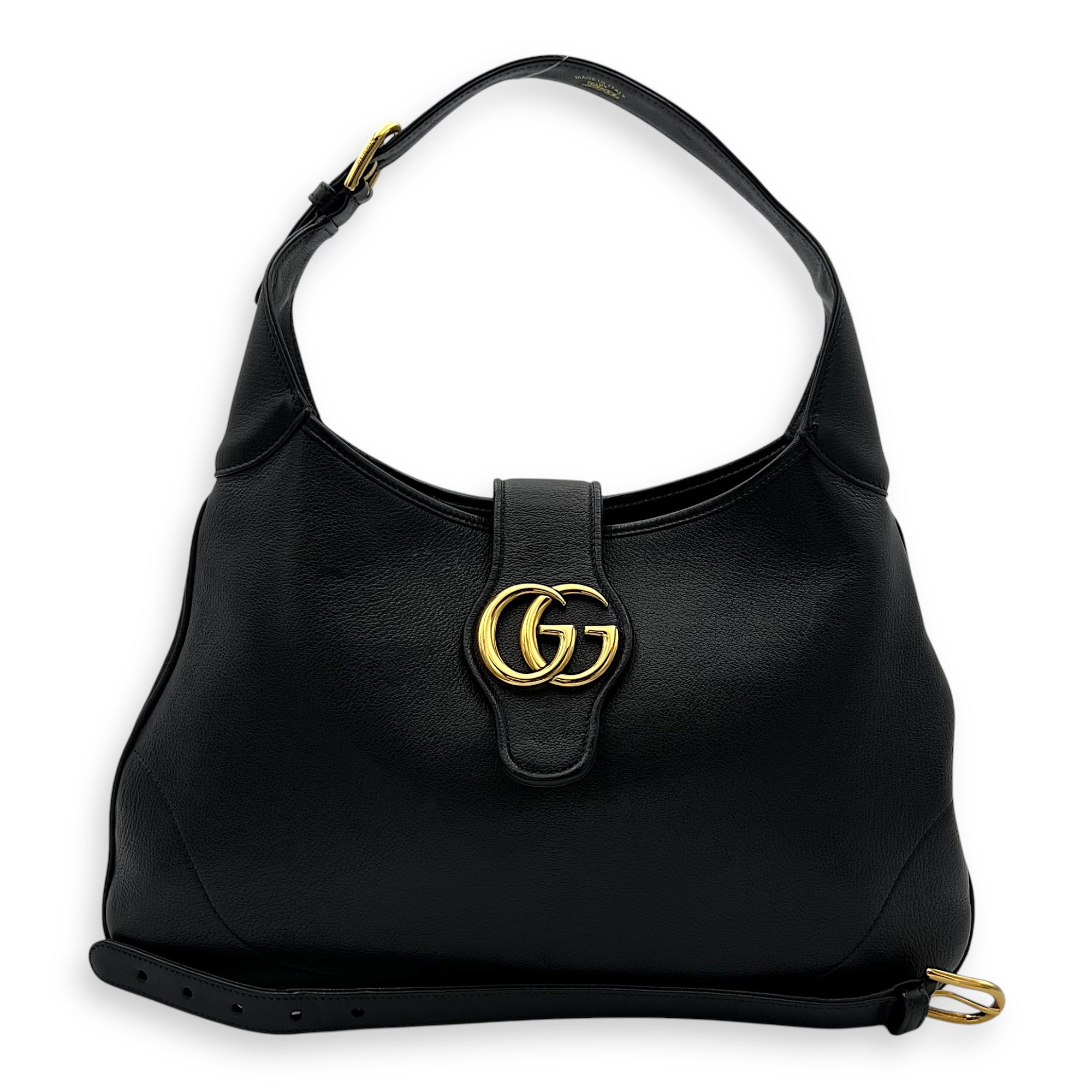 Gucci Aphrodite Shoulder Bag Medium Black in Calfskin, Gold hardware_12