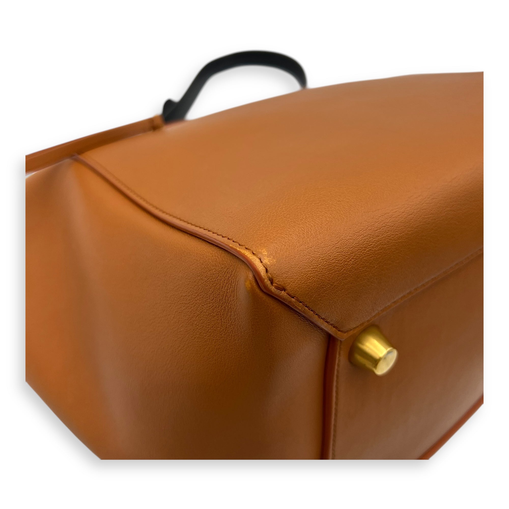 Celine Belt Bag Top Handle Bag Brown in Calfskin, Gold hardware_12