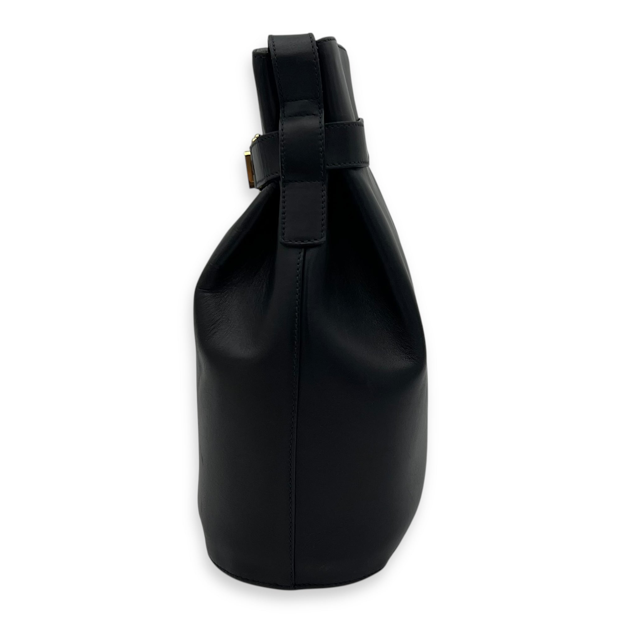 Salvatore Ferragamo Gancini Shoulder Bag Black in Calfskin, Gold hardware_4