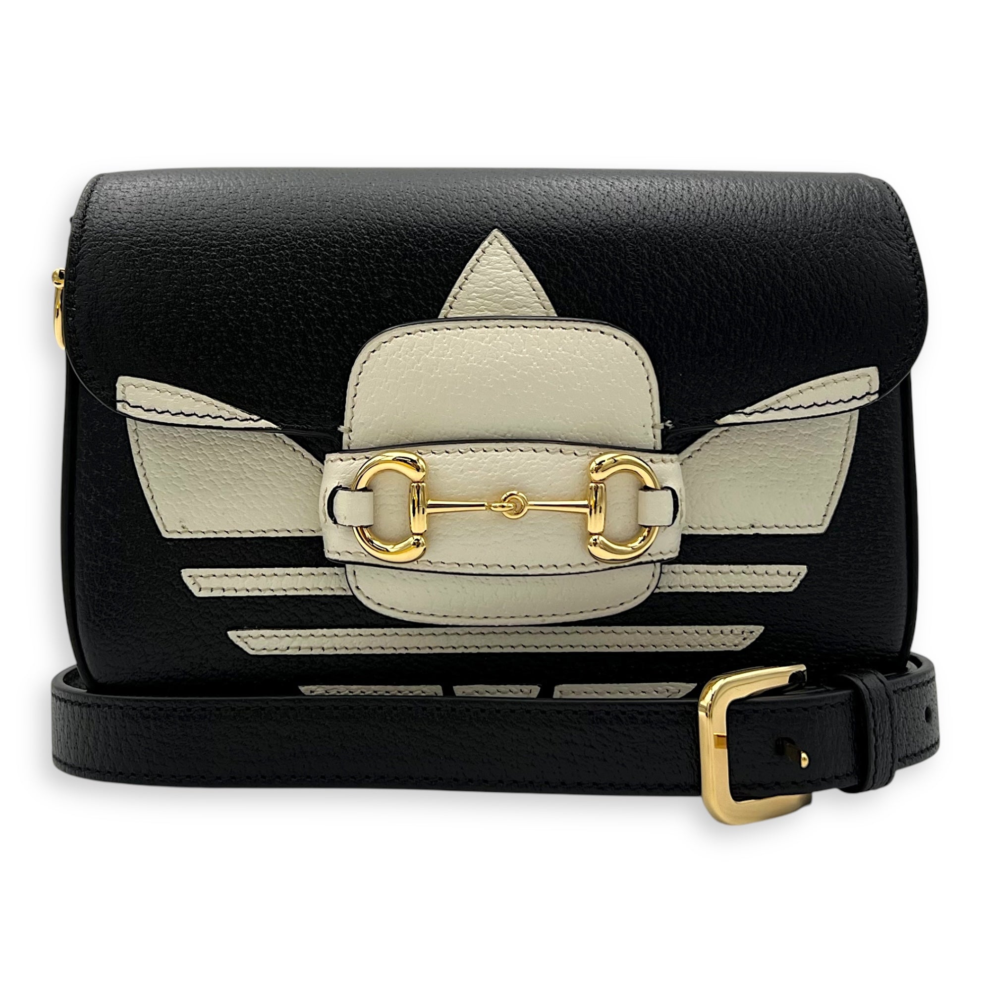 Gucci x Adidas Horsebit 1955 Shoulder Bag Black in Calfskin, Gold hardware_12