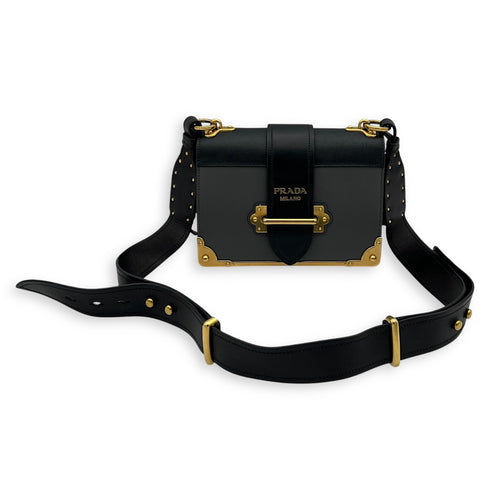 Prada Cahier Crossbody Bag Grey in Calfskin, Gold hardware_13