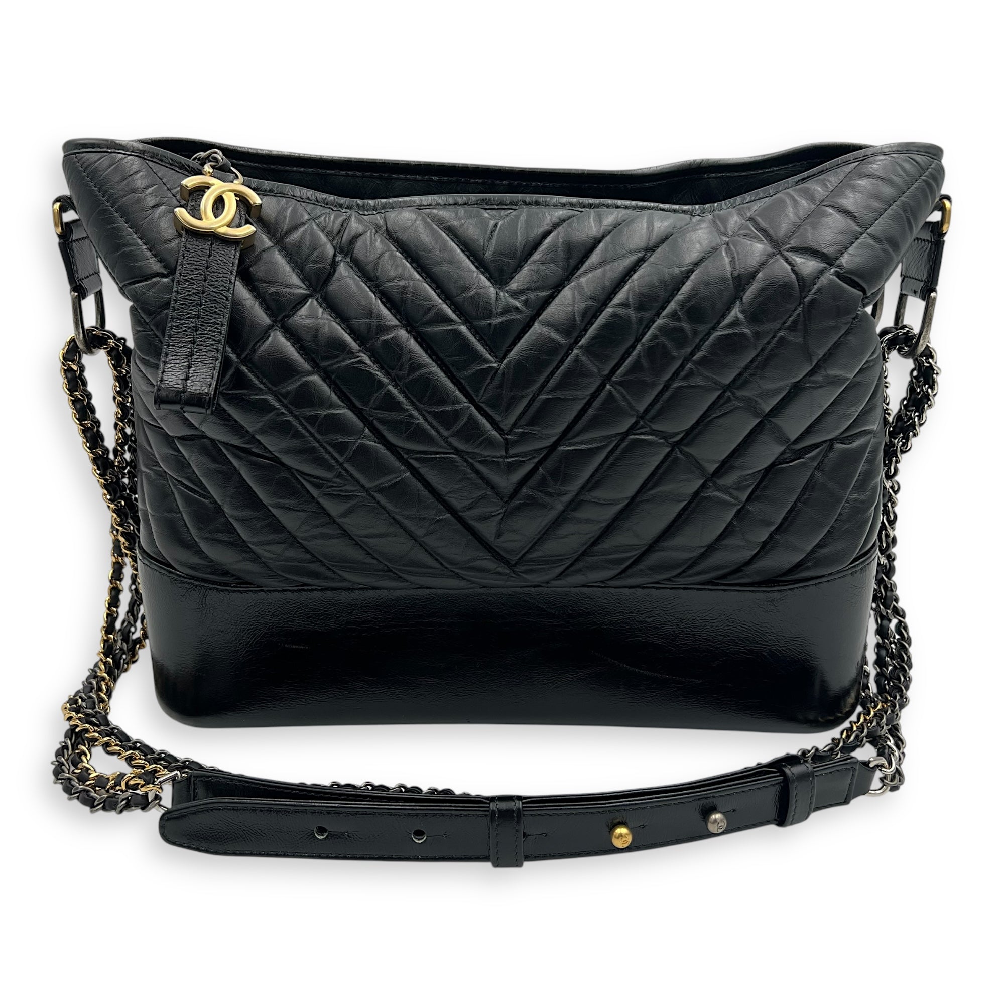 Chanel Gabrielle Shoulder Bag Large Black in Calfskin, Mixed hardware_10
