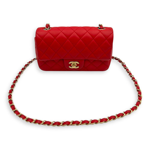 Chanel CC Rectangle  Shoulder Bag Red in Lambskin, Gold hardware_3