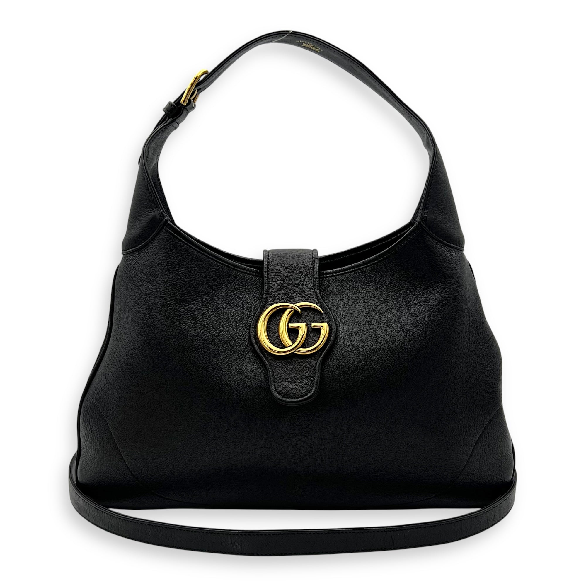 Gucci Aphrodite Shoulder Bag Medium Black in Calfskin, Gold hardware_13