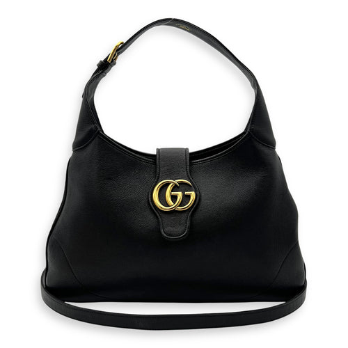 Gucci Aphrodite Shoulder Bag Medium Black in Calfskin, Gold hardware_13