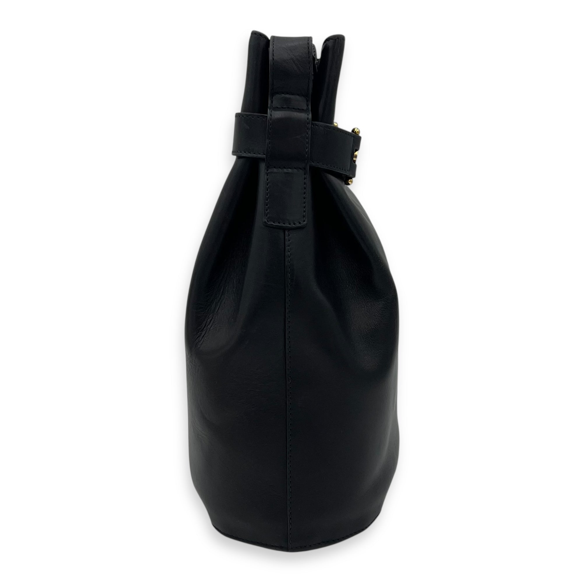 Salvatore Ferragamo Gancini Shoulder Bag Black in Calfskin, Gold hardware_3