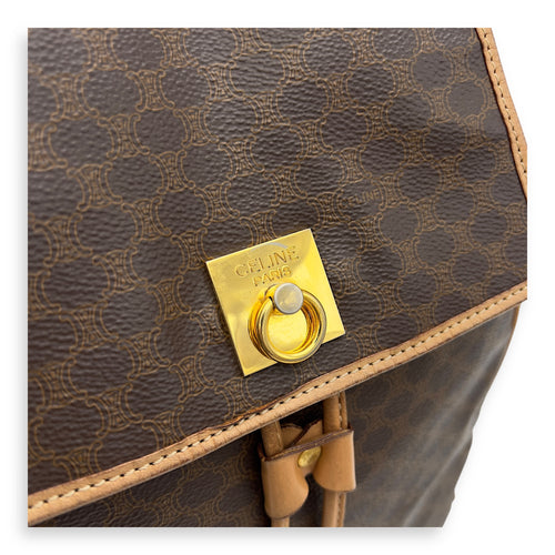 Celine Macadam Backpack Brown in Coated Canvas, Gold hardware_13