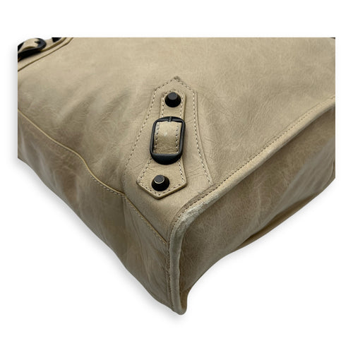 Balenciaga City Shopper Beige Tote Bag in Distressed Leather, Gunmetal hardware_9