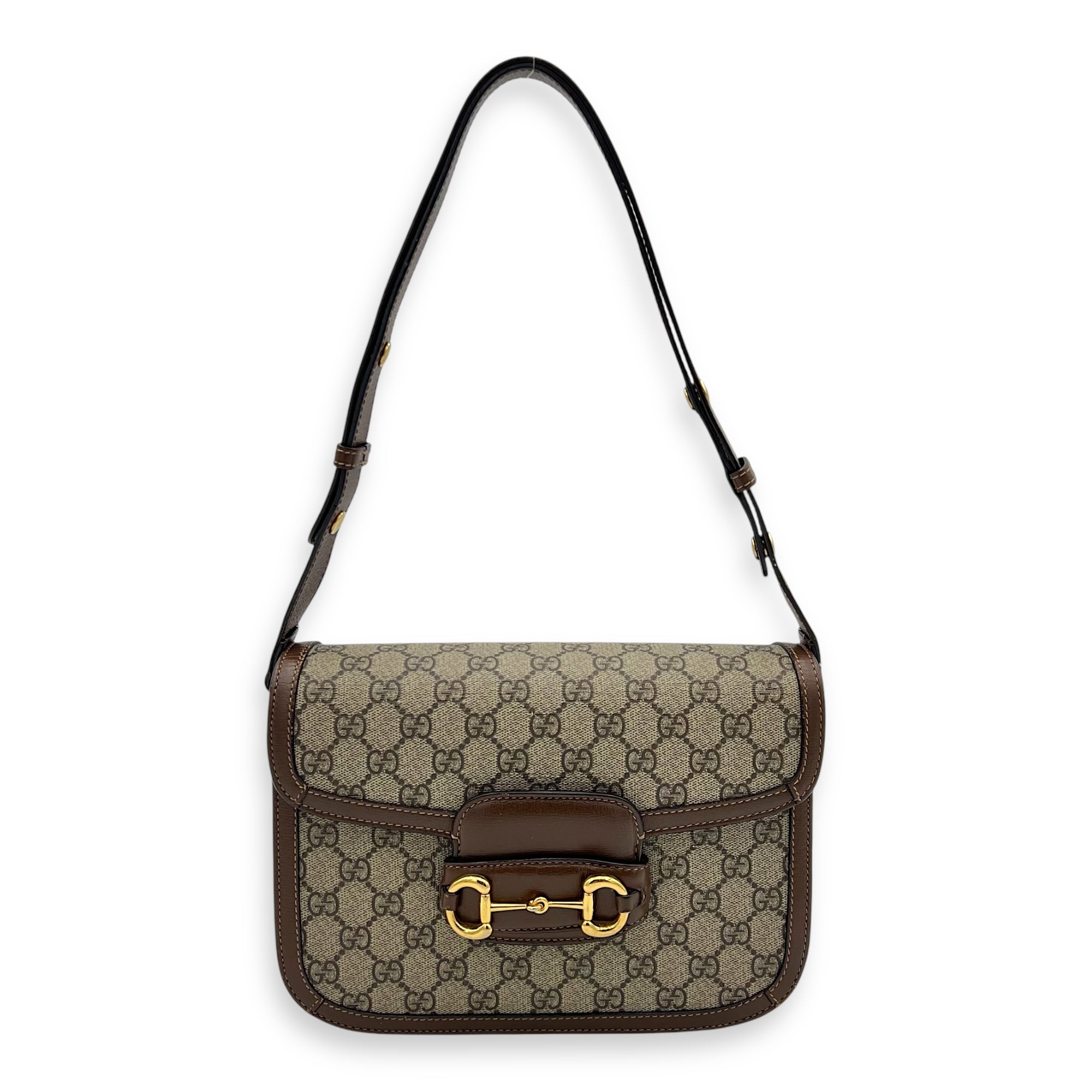 Gucci Horsebit 1955 Crossbody Bag Brown in Coated Canvas, Gold hardware_4