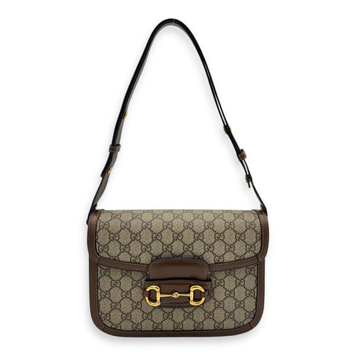 Gucci Horsebit 1955 Crossbody Bag Brown in Coated Canvas, Gold hardware_4