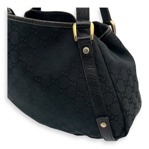 Gucci GG Shoulder Bag Black in Canvas, Gold hardware_15