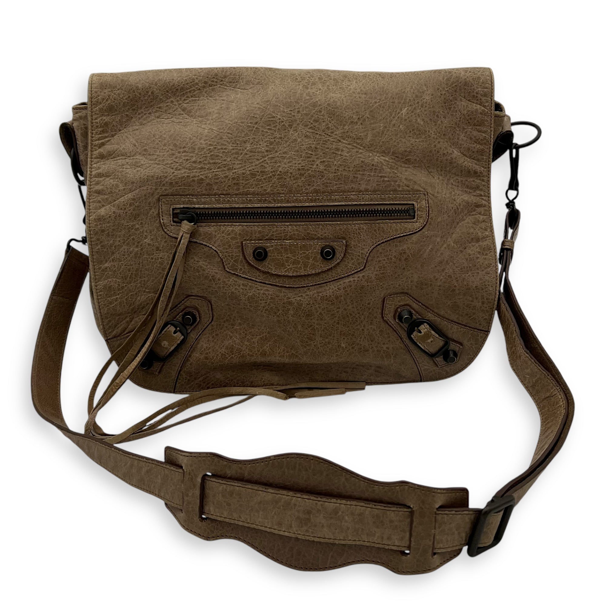 Balenciaga City Crossbody Bag Brown in Distressed Leather, Gunmetal hardware_14