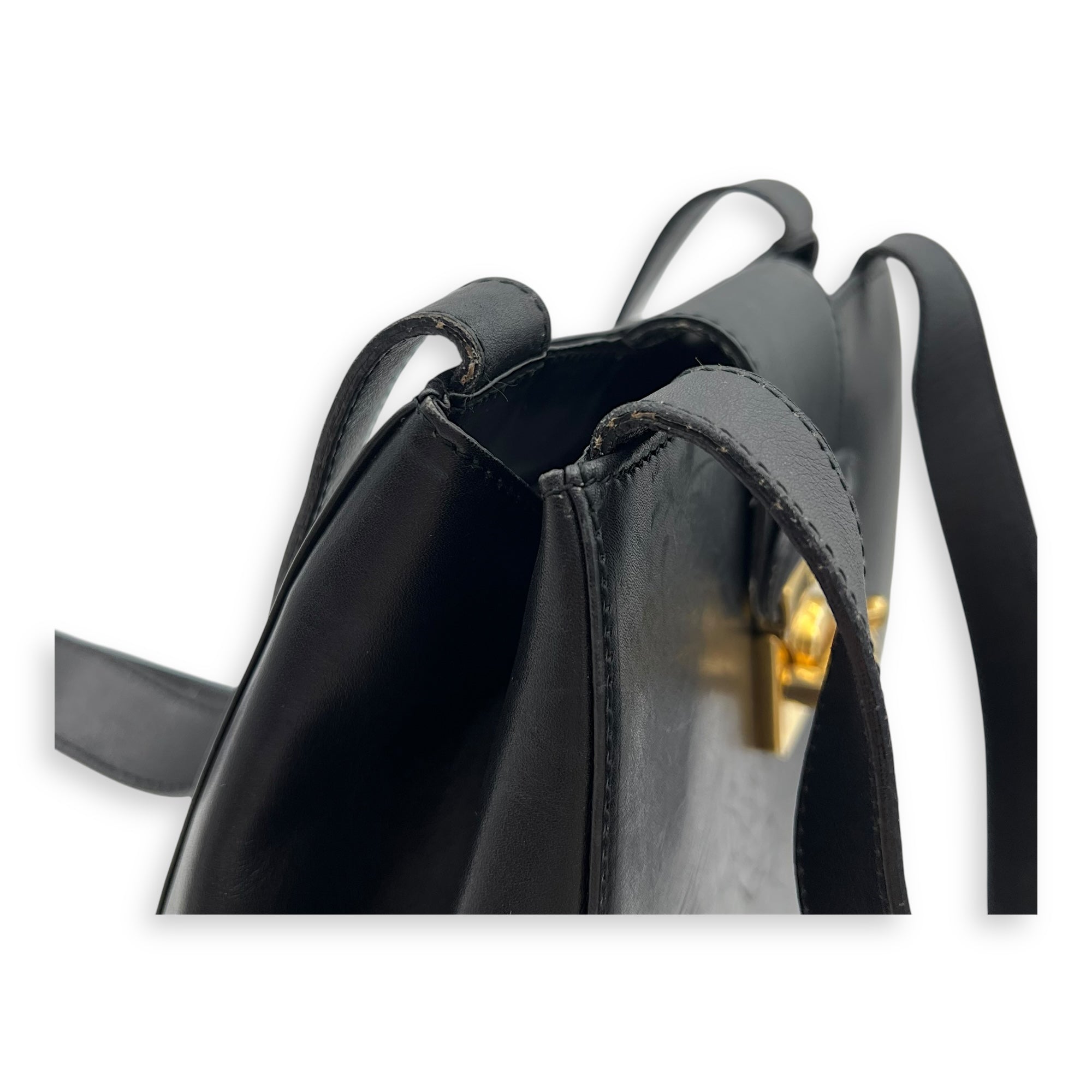 Salvatore Ferragamo Gancini Shoulder Bag Black in Calfskin, Gold hardware_11