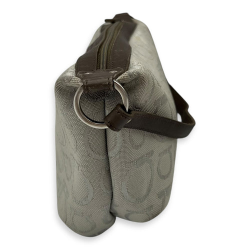 Salvatore Ferragamo Gancini Shoulder Bag White in Canvas, Silver hardware_4