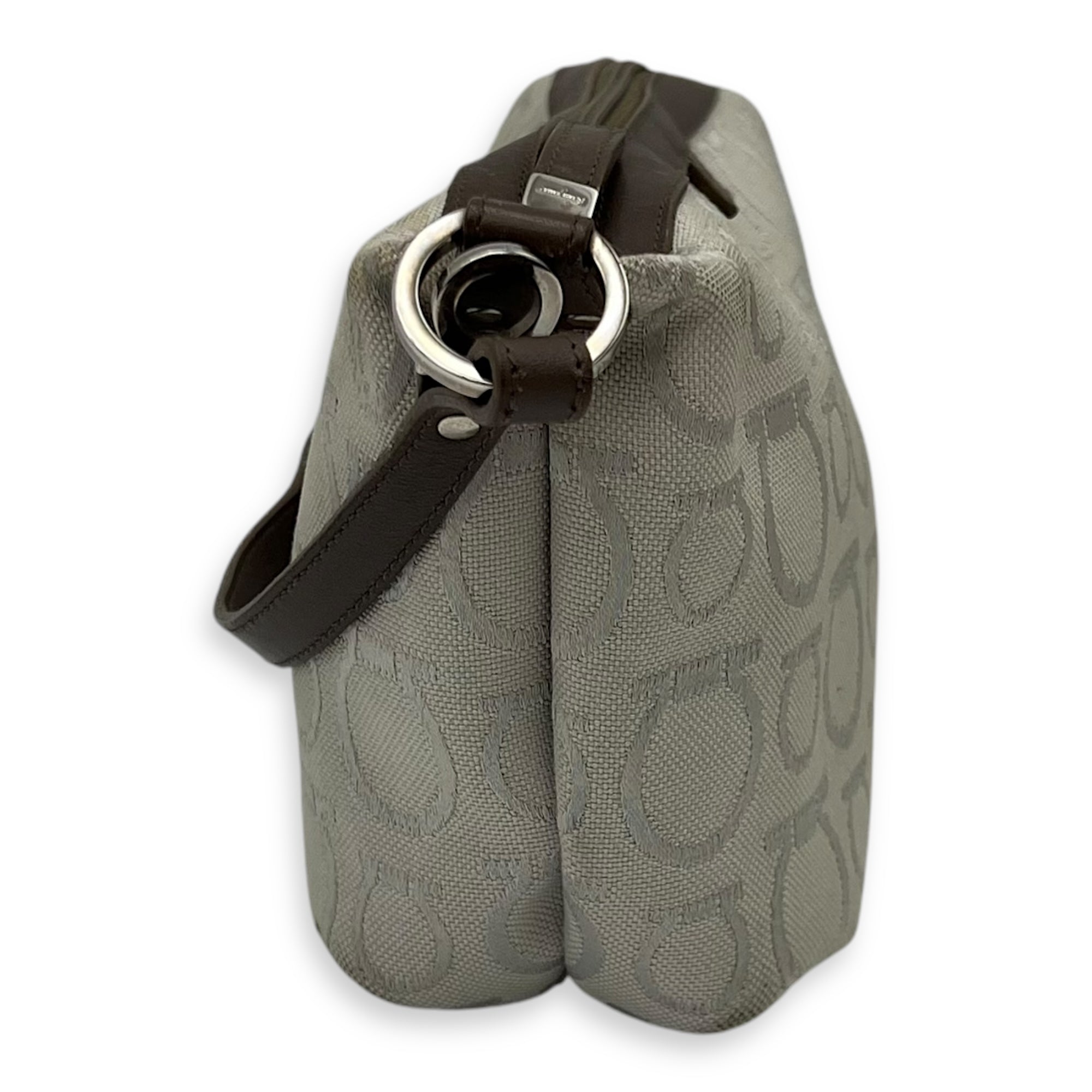 Salvatore Ferragamo Gancini Shoulder Bag White in Canvas, Silver hardware_3