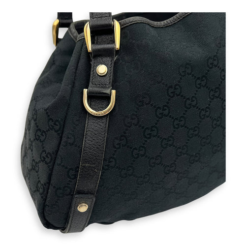 Gucci GG Shoulder Bag Black in Canvas, Gold hardware_13