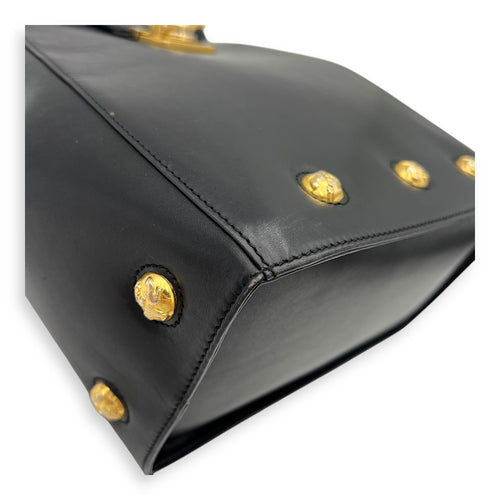 Salvatore Ferragamo Gancini Shoulder Bag Black in Calfskin, Gold hardware_9