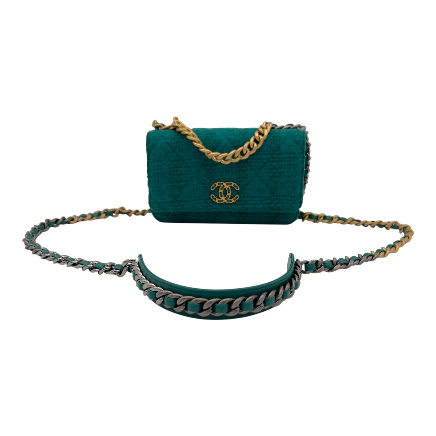 Chanel C19 Pouch Wallet On Chain in Tweed, Mixed hardware_15