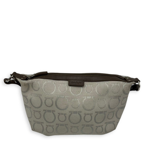 Salvatore Ferragamo Gancini Shoulder Bag White in Canvas, Silver hardware_1