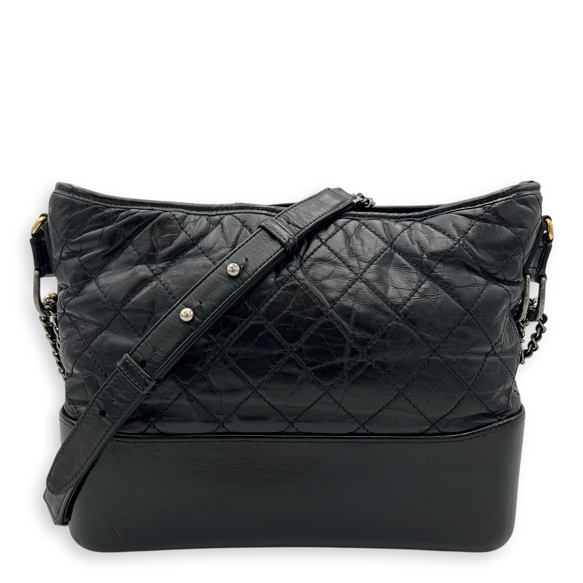 Chanel Gabrielle Medium Black Shoulder Bag in Calfskin, Mixed hardware_1