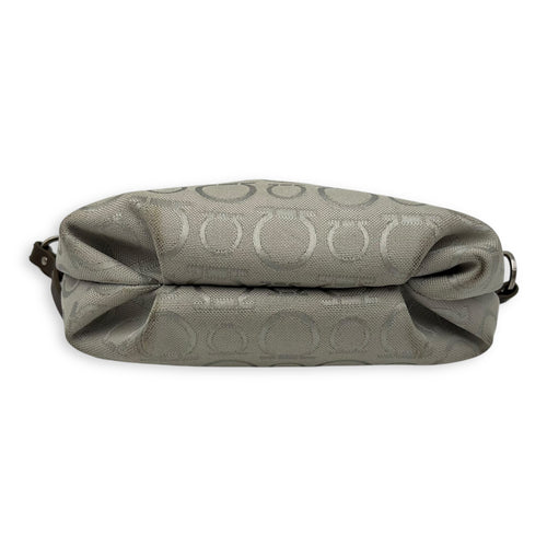 Salvatore Ferragamo Gancini Shoulder Bag White in Canvas, Silver hardware_5