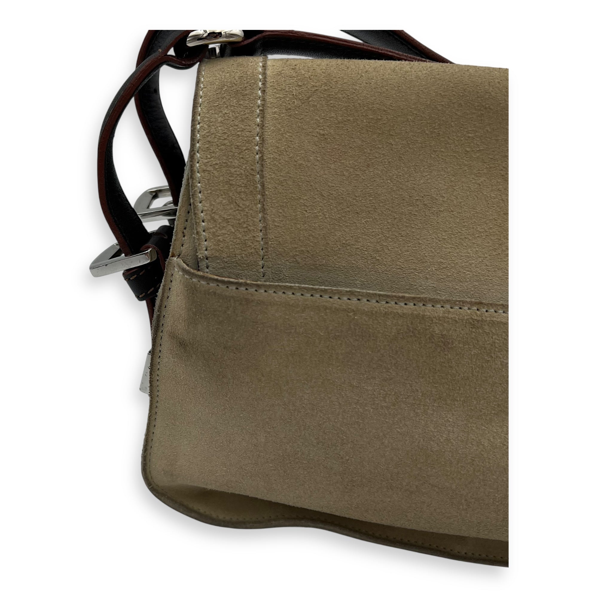 Loewe Anagram Shoulder Bag Brown in Suede Leather, Silver hardware_13