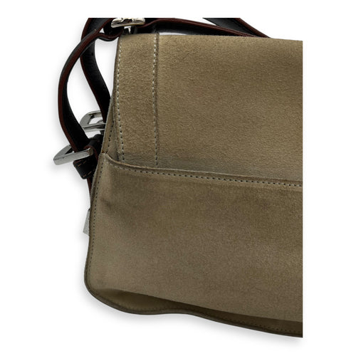 Loewe Anagram Shoulder Bag Brown in Suede Leather, Silver hardware_13